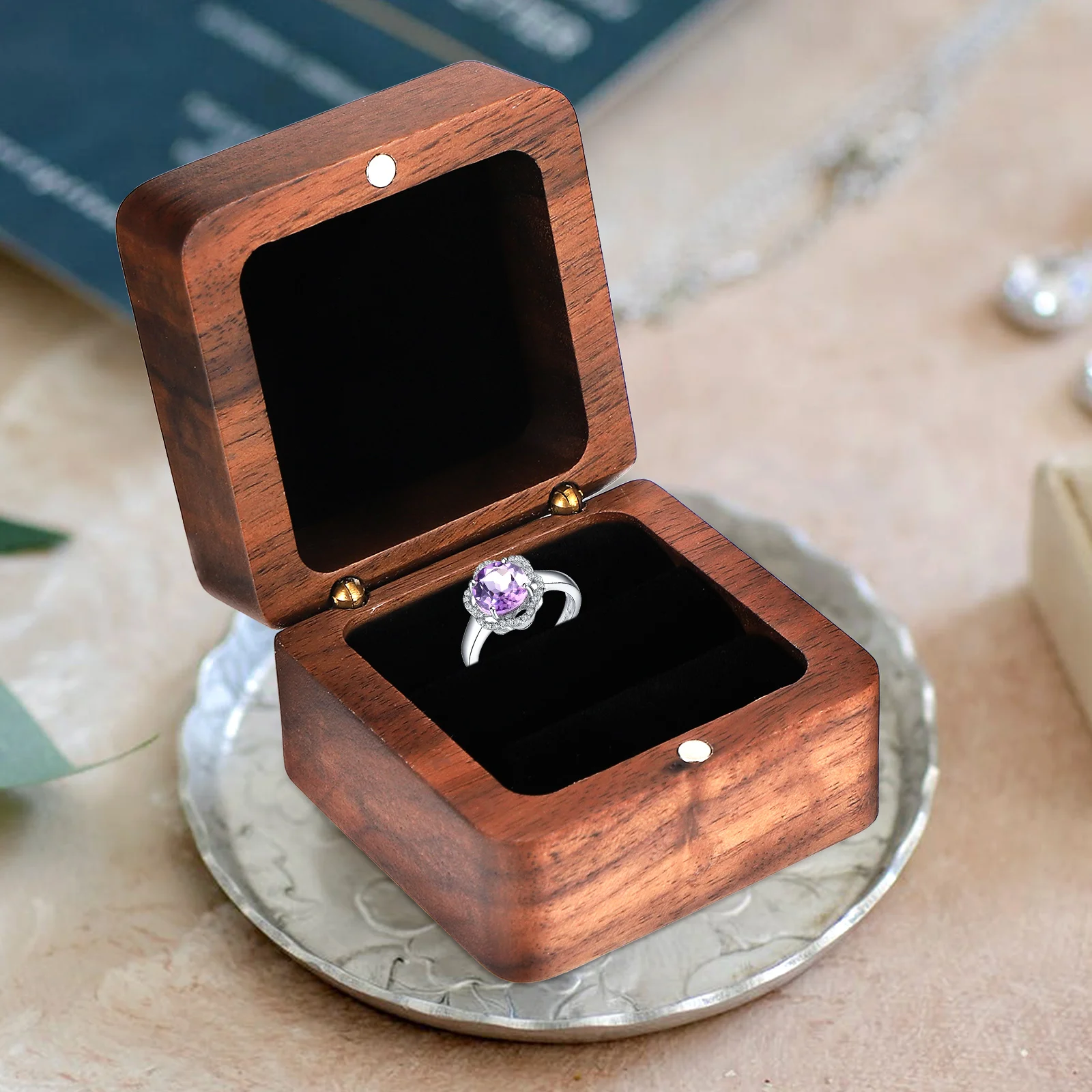 

Wooden Jewelry Box Case for Engagement Proposal Wedding Dustproof Travel ganizer Light Brown Compact Storage Boxes