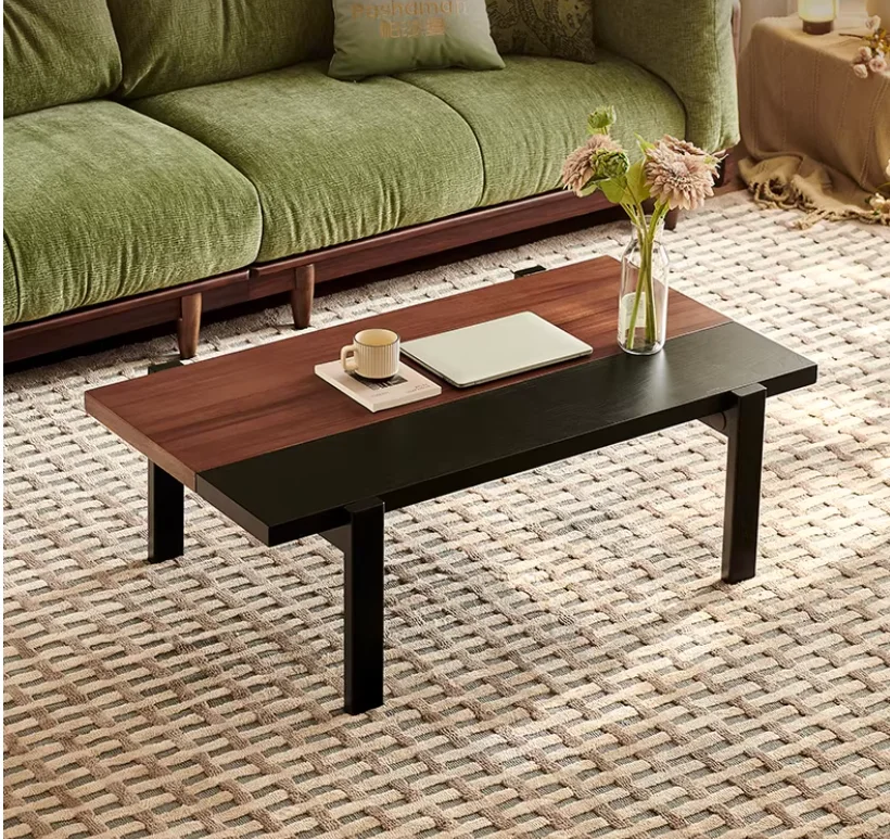 xx-Retro-style Solid Wood Coffee Table, Small Apartment Living Room, Rectangular Walnut Leg Table, New Two-tone Design&