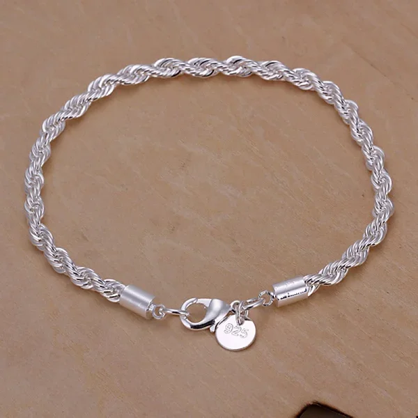 Cadena trenzada exquisita para hombres y mujeres, pulsera de color plateado 925, amuleto de moda, joyería de modelos simples lindos, boda sólida, H207
