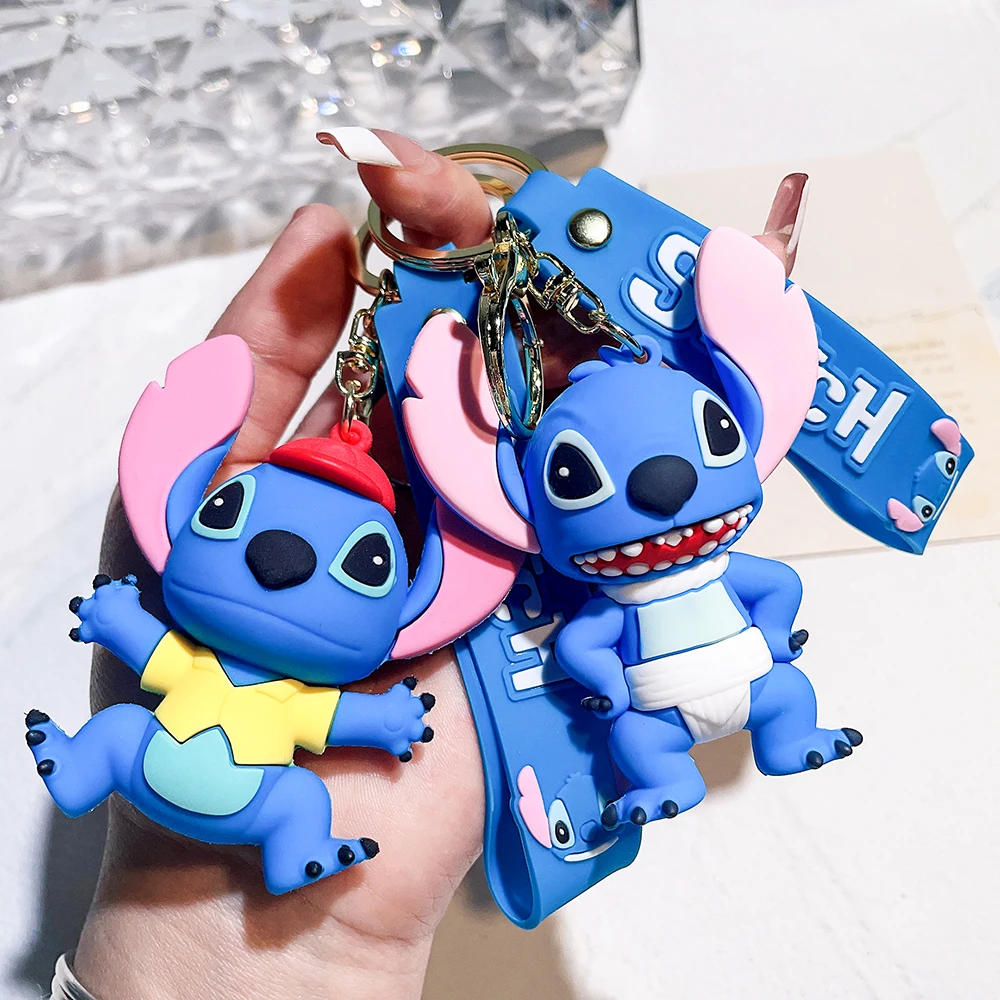 Anime Disney Keychain Cartoon Mickey Mouse Minnie Lilo & Stitch Cute Doll Keyring Ornament Key Chain Car Pendant Kids Gift