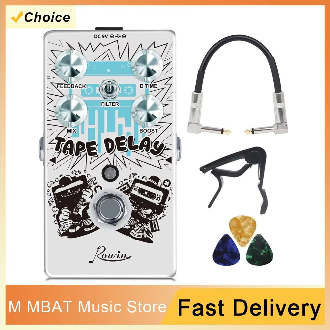 

Rowin Grainy Delay Effect True Bypass Педаль RE-01 Лента задержки Гитараra Педаль эффектов Эффекты Запчасти для электрогитары