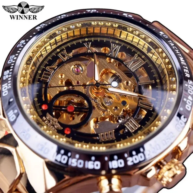 Winner Mechanical Sport Design Bezel Golden Watch Mens Watches Top Brand Luxury Montre Homme Clock Men Automatic Skeleton Watch - view 2