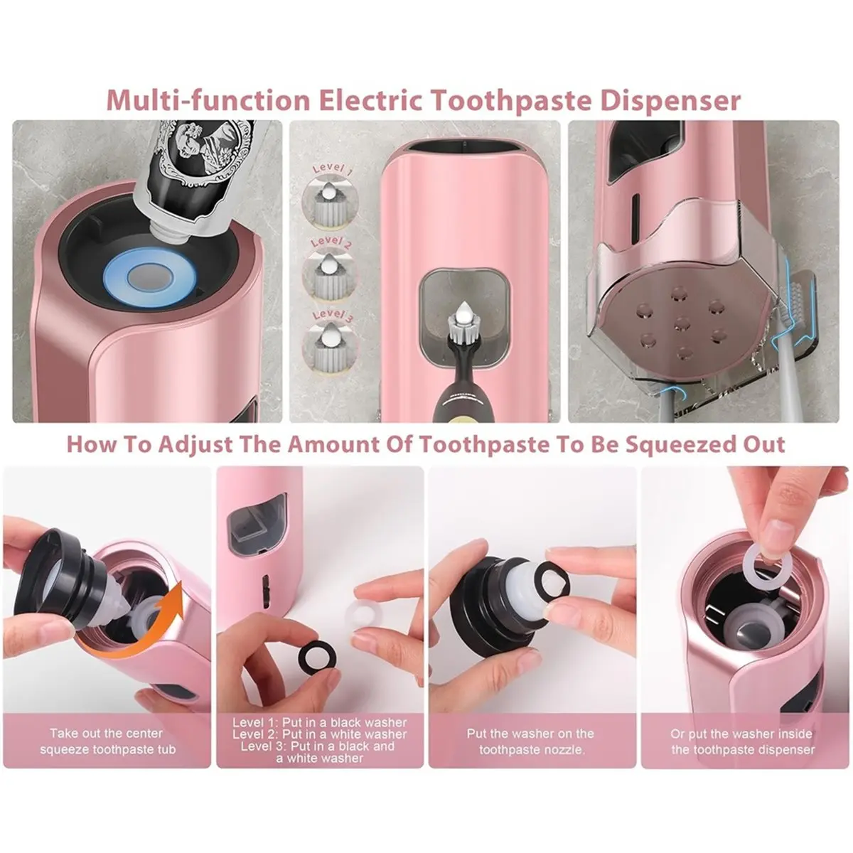 [NEW] Automatic Toothpaste Dispenser Wall Mounted - Smart Touchless Toothpaste Squeezer for Kids and Adults (Pink)