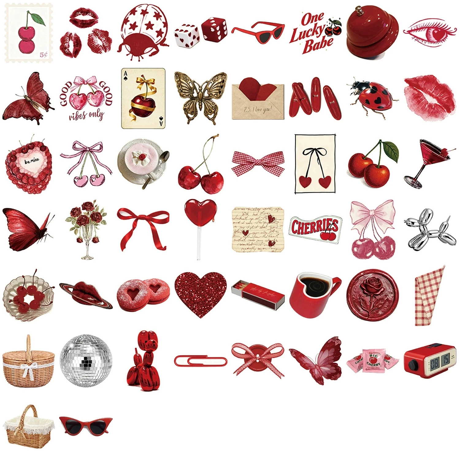 50/100PCS Y2K Aesthetic Cherry Girl Stickers, Laptop, Guitar, Suitcase, Journal, Phone Case, Diary, Notebook Doodle Decals