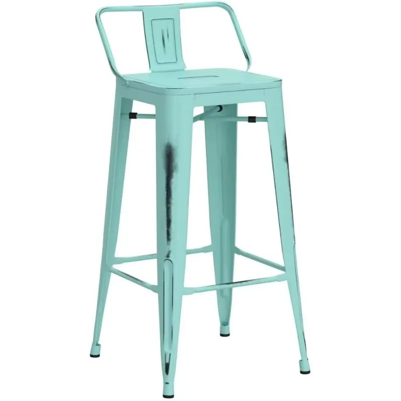 [تخفيضات سريعة، تصفية! ] مجموعة مقاعد بار معدنية مقاس 24 بوصة مكونة من 4 مقاعد حديثة بارتفاع عداد مع كراسي بار صناعية منخفضة الظهر