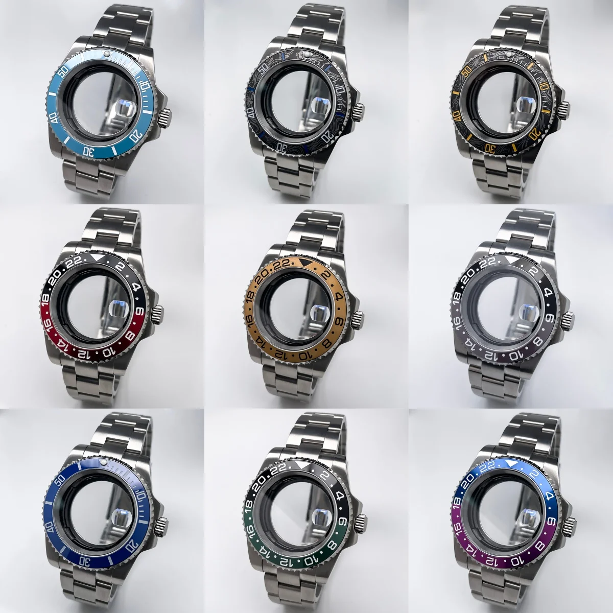 40MM Replacement Watch Case Set Stainless Steel Fit 8215 Movement, Sapphire Crystal, 120‑Level Adjustment, Matte Steel Strap