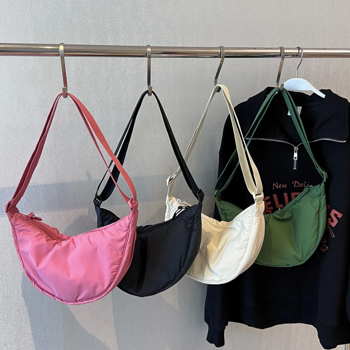 Neue, schlichte, wasserdichte Umhängetasche für Damen, tragbare Tasche zum Tragen unter dem Arm, geräumige, lässige Schultertasche für Herren, leichte Reisetasche aus Canvas zum Einkaufen und Wandern. – Detail 3