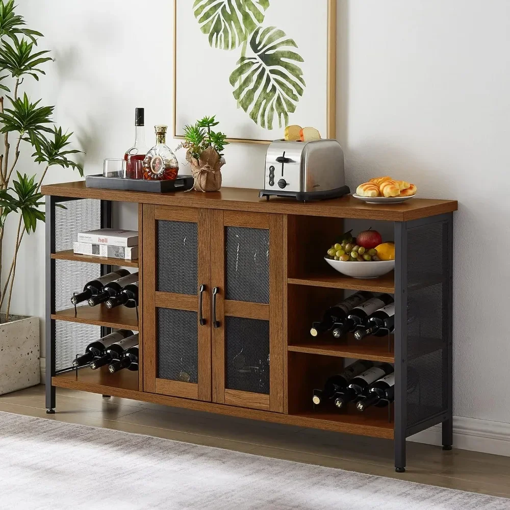 Wine Cabinets with Storage, 55” Sideboard Buffet Removable Wine Rack and LED Light, Wine Cabinets