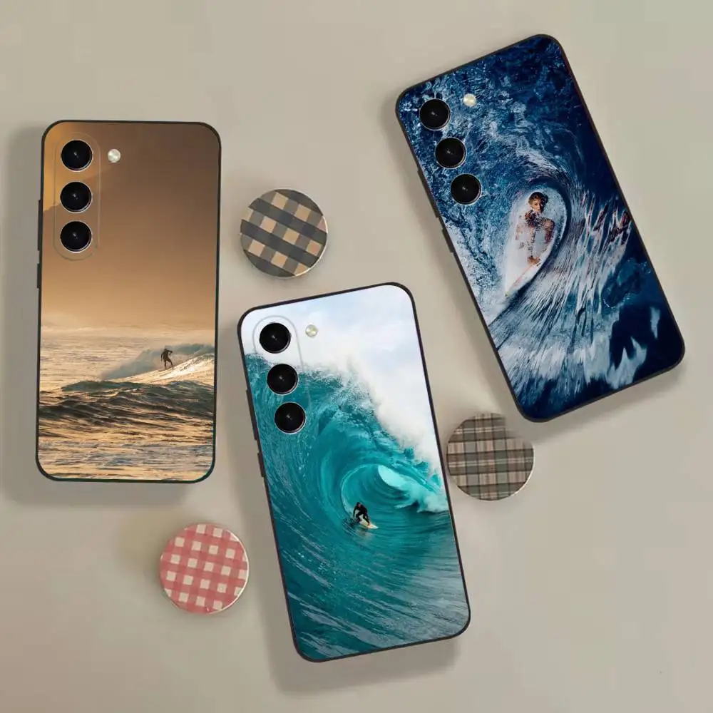 S-Surf Beach R-Rips C-Curls For Samsung Galaxy A 73,72,51,53,52,71,22,5G,Note,J7,8,9 Soft Black Cover Phone Case