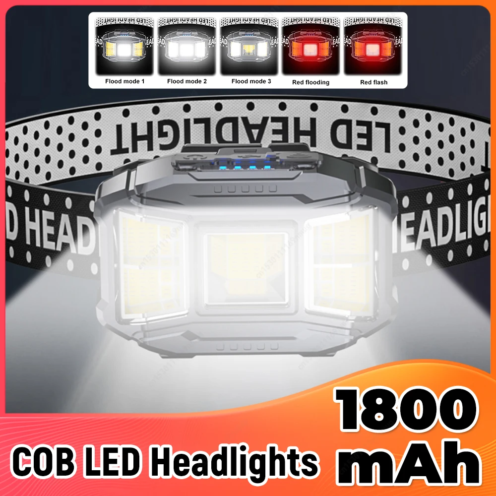 

COB LED Outdoor Head Lamp Motion Sensor Head Mounted Flashlight Power Display Powerful Headlight Torch for Outdoor Night Fishing