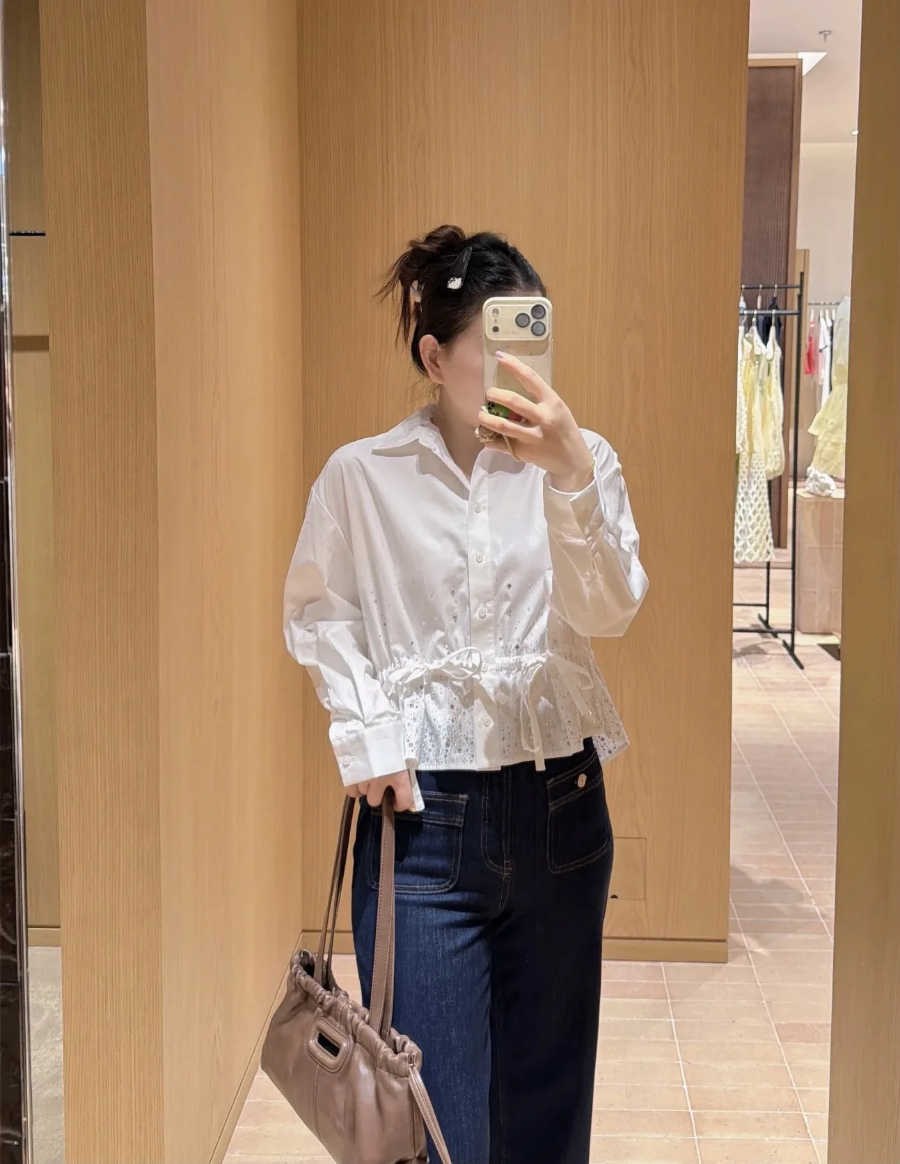 

Spring/Summe Women Turn-down Collar Bow Single Breasted Solid Shirt Long Sleeve Tie Ruched Hem Casual Loose Elegant Blouse