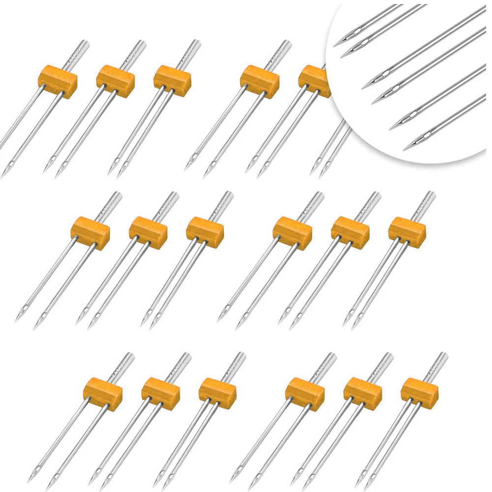 10PCS Sewing Machine Twin Needles Double Needles Twin Stretch Needles with Plastic Box for Household Sewing Machine