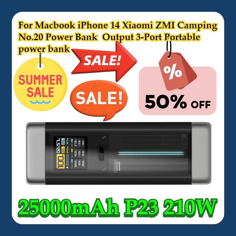 

For Macbook iPhone 14 Xiaomi ZMI Camping No.20 Power Bank 25000mAh P23 210W Output 3-Port Portable power bank