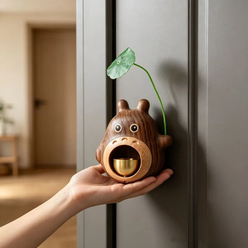 Doorbell Walnut Doorbell Creative Magnetic Solid Wood Carving Entry Decoration Cute Wind Chimes Room Decoration Accessories