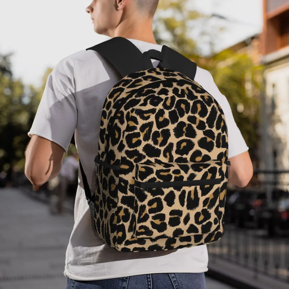 Leopard Print Traditional Colours Backpack Daypack Large Capacity Children BookBag School Bag Shoulder Bags for Men Women