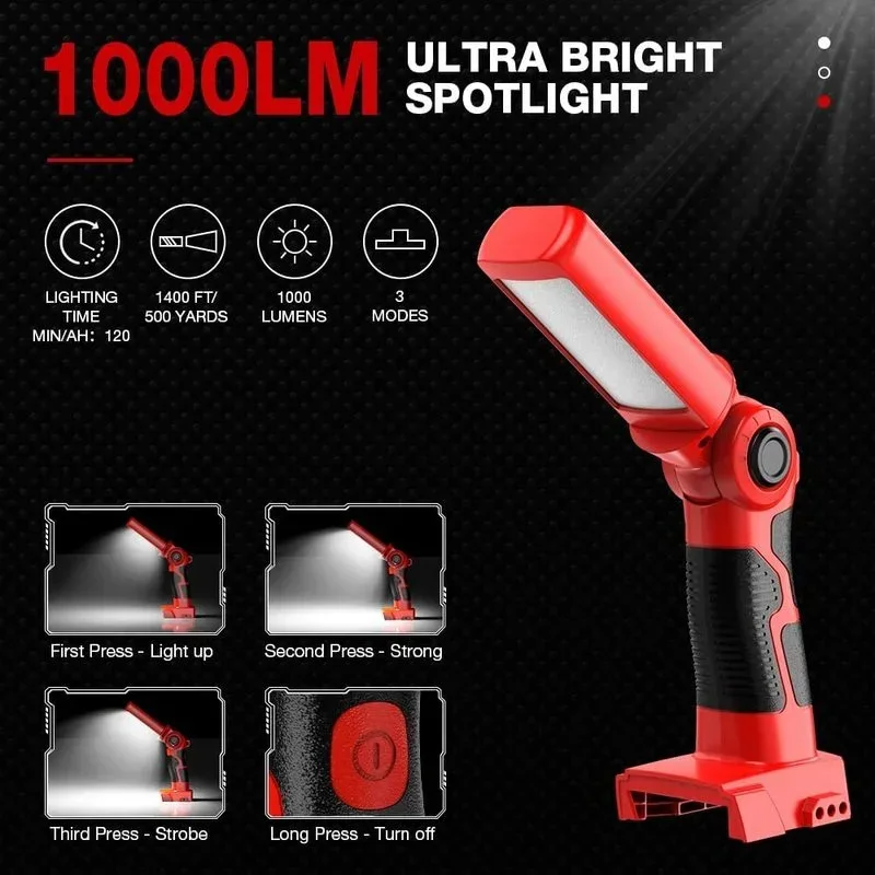 Imagem -05 - Luz de Trabalho Portátil Led para Iluminação Exterior Lanterna para Makita Bosch Milwaukee Dewalt Ryobi Bateria de Lítio 18v Oficina Camping