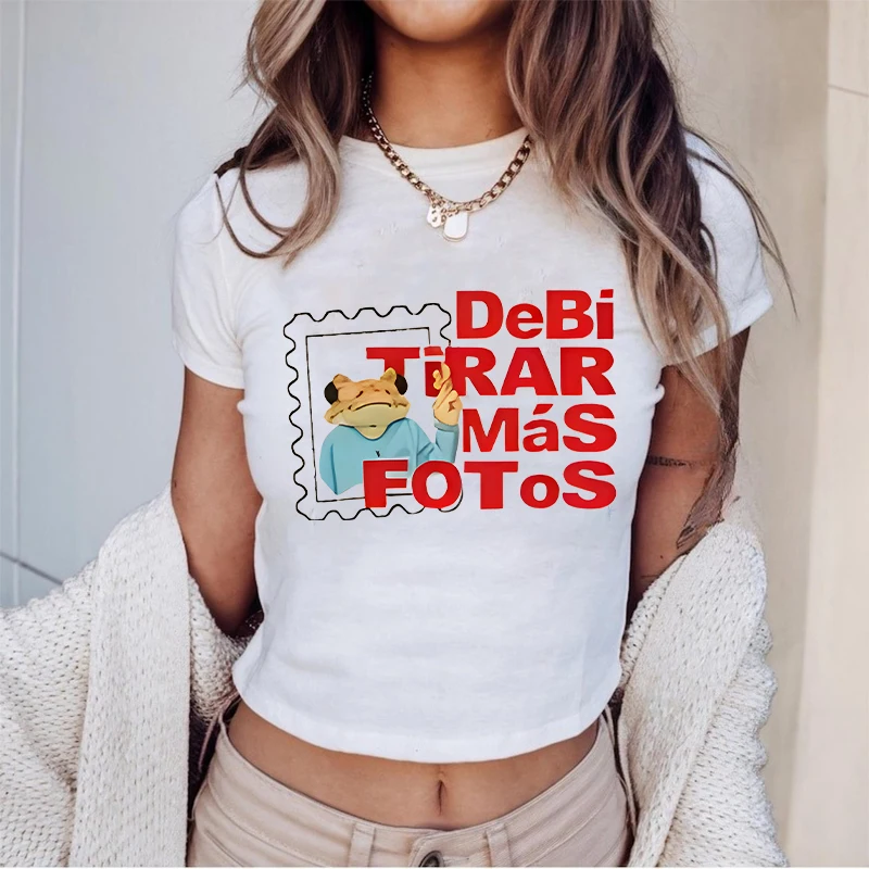 Puerto Rico Singer Fun Frog Crop Top Casual T-Shirts Hip Hop Gothic 90s Cropped Tshirt Women 100% Cotton Girls 2026 Tshirts