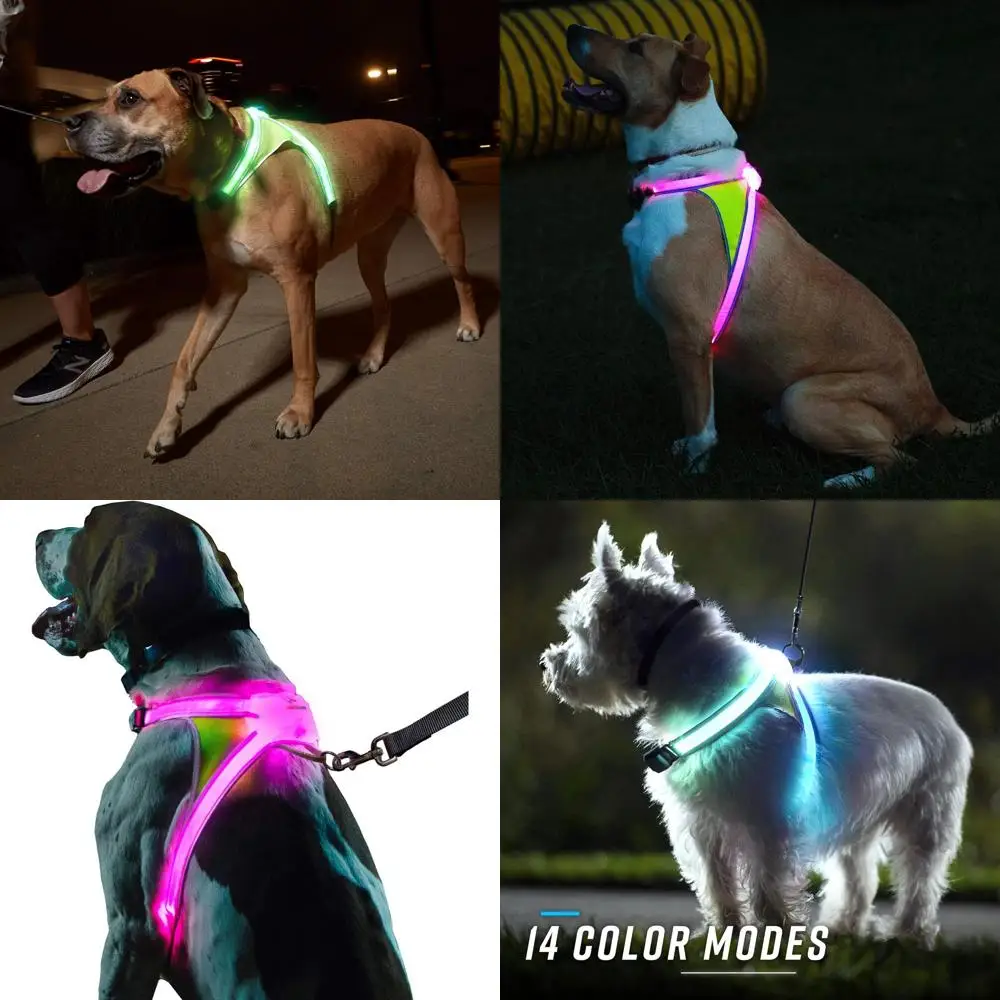 

Multicolor LED Lighted Reflective Dog Harness with USB Charging, Adjustable & Waterproof, Extra Large