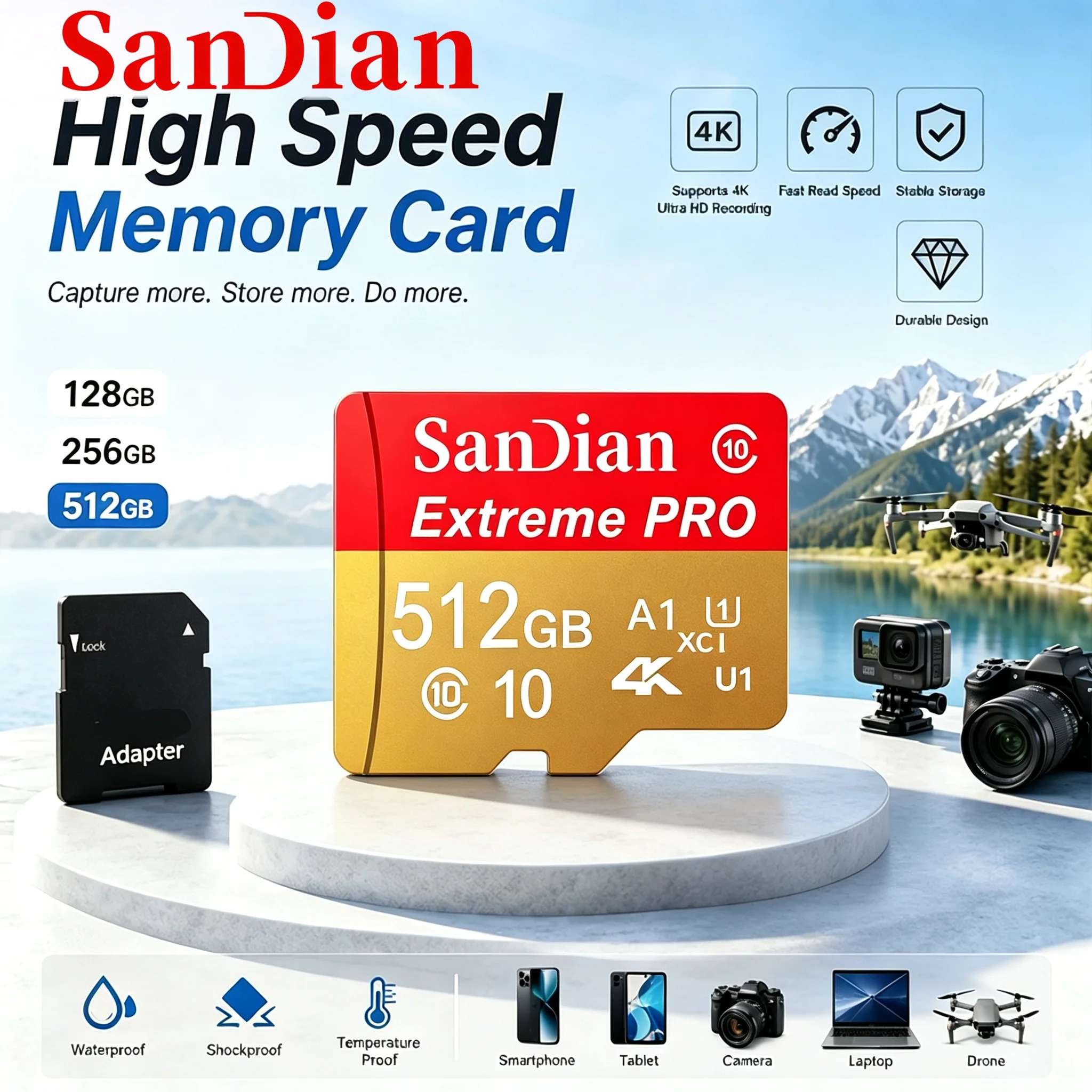 Heavy Duty 64G/128G/256G/512GB SD Cards TF Cards Memory Card A2 V30 V60 For Driving Recorder Sport Camera Digital Frame