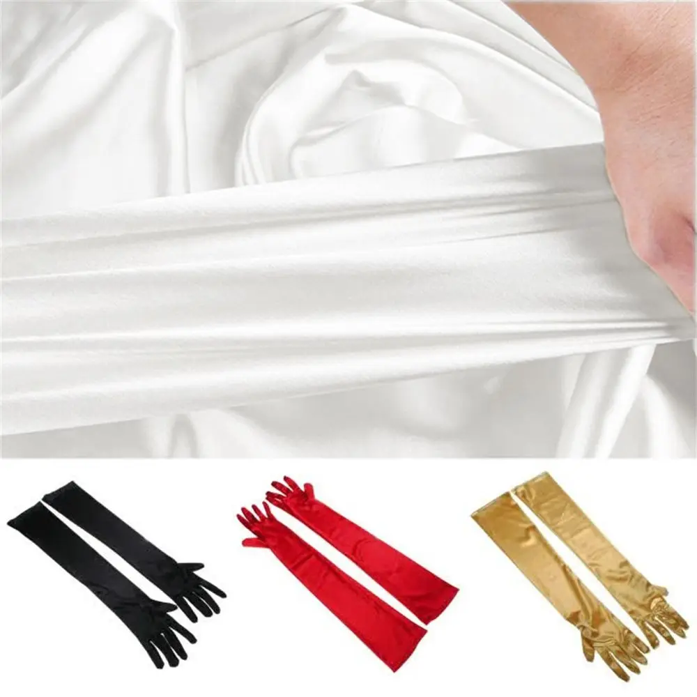 Black White Gold Bridal Evening Party Prom Costume Accessories Finger Long Gloves Wedding Gloves Wrist Stretch Satin
