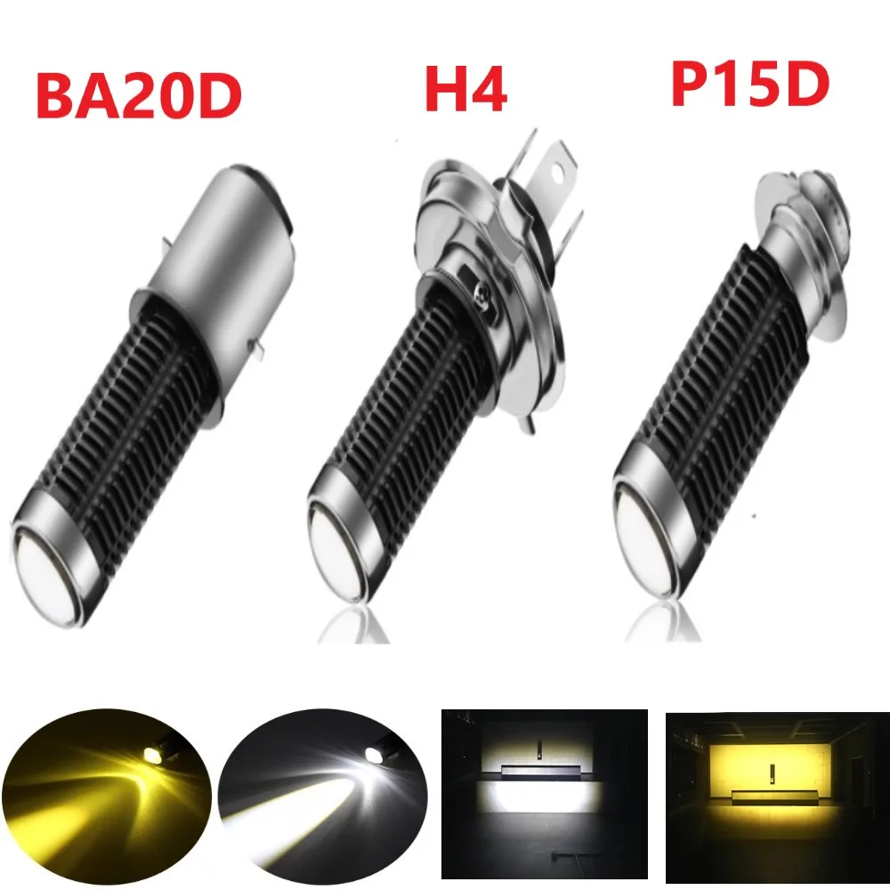 H4 9013 P15D H6M BA20D H6 LED Headlight Bulb With Lens Amber/Yellow High/Low Beam Double Coloer Spotlight for Motryclclr ATV