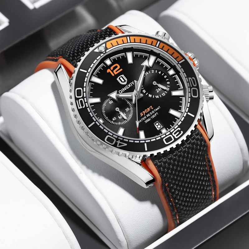 QINGXIYA Luxury Man Wristwatch Sport Chronograph Waterproof Luminous Date Watches for Men Casual Quartz Silicone Men Watch Reloj