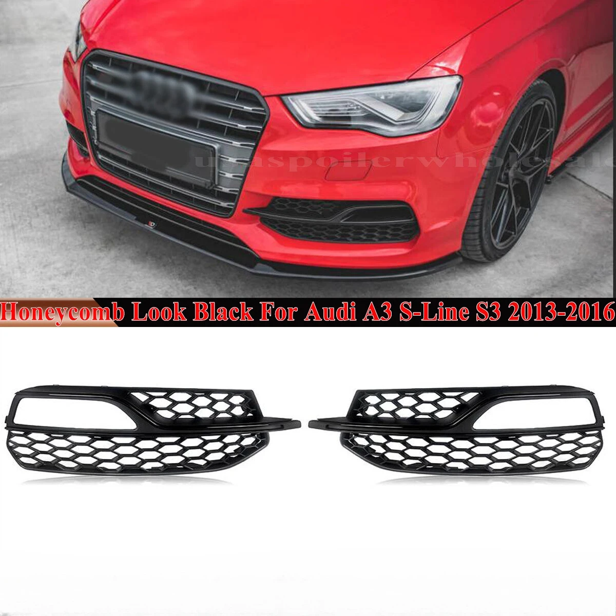 

2XCar Front Bumper Fog Light Lamp Grille Cover Honeycomb Mesh Style 8V3807681 8V3807682 For Audi S3 A3 S-Lines 2014-2016
