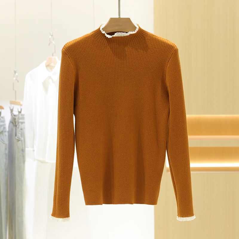 レディースニット裏地付きセーター、肩丈、ウッドカラー、暖かく通気性のある冬用ファション、通勤用、女性用...