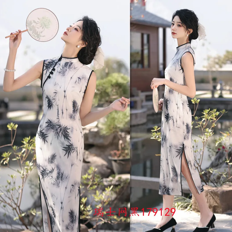 تحسين الموضة النمط الصيني الجديد طويل بلا أكمام شيونغسام تشي باو الربيع والصيف سيدة شابة #3