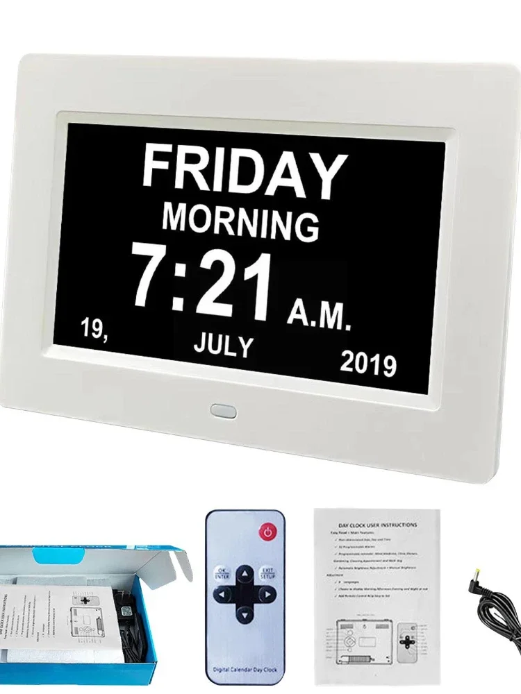 8 Languages Digital Calendar Day Clock 7 Inch Large Screen Display Time Date Month Year Dementia Clocks For Seniors Elderly