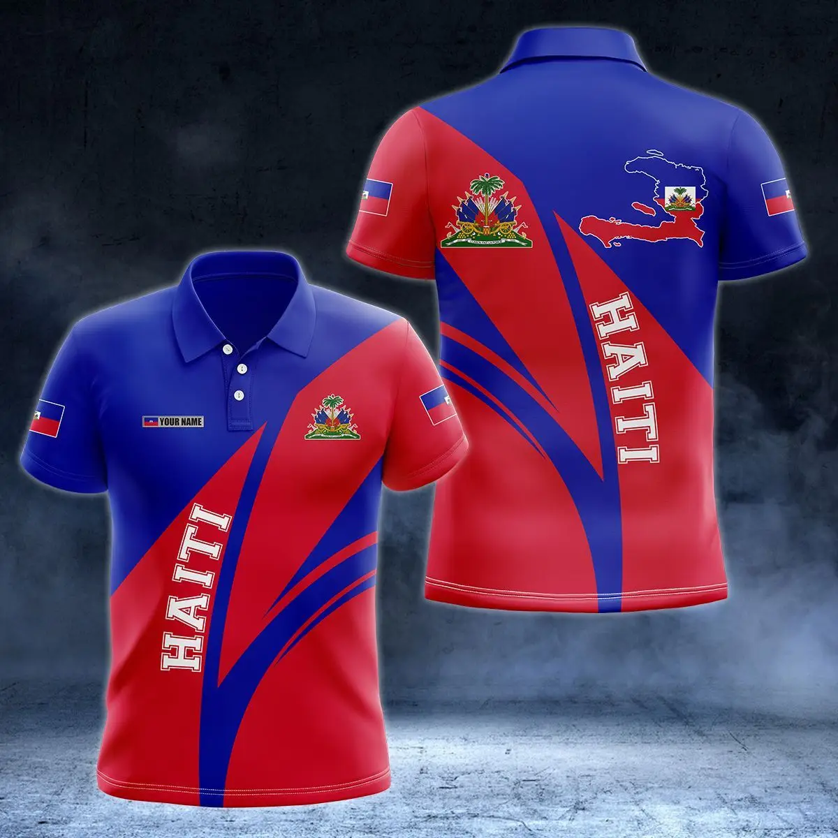 Custom Name Haiti Emblem Graphic Polo Shirt Summer Casual Men's Fashion Pullover Loose Cool Jersey Crewneck Short Sleeve Tops