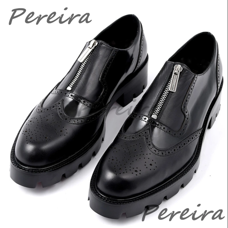 الرجعية منحوتة سميكة سوليد أحذية رجالية العصرية جلد طبيعي سستة ديكور أكسفورد أحذية النمط البريطاني حفلة الأعمال فستان الأحذية #6