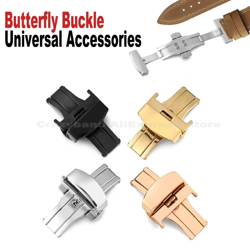 Universal 18mm 20mm 22mm Schmetterling Schnalle Zubehör 10/12/14/16mm Edelstahl Doppel Push Button falten für Armband