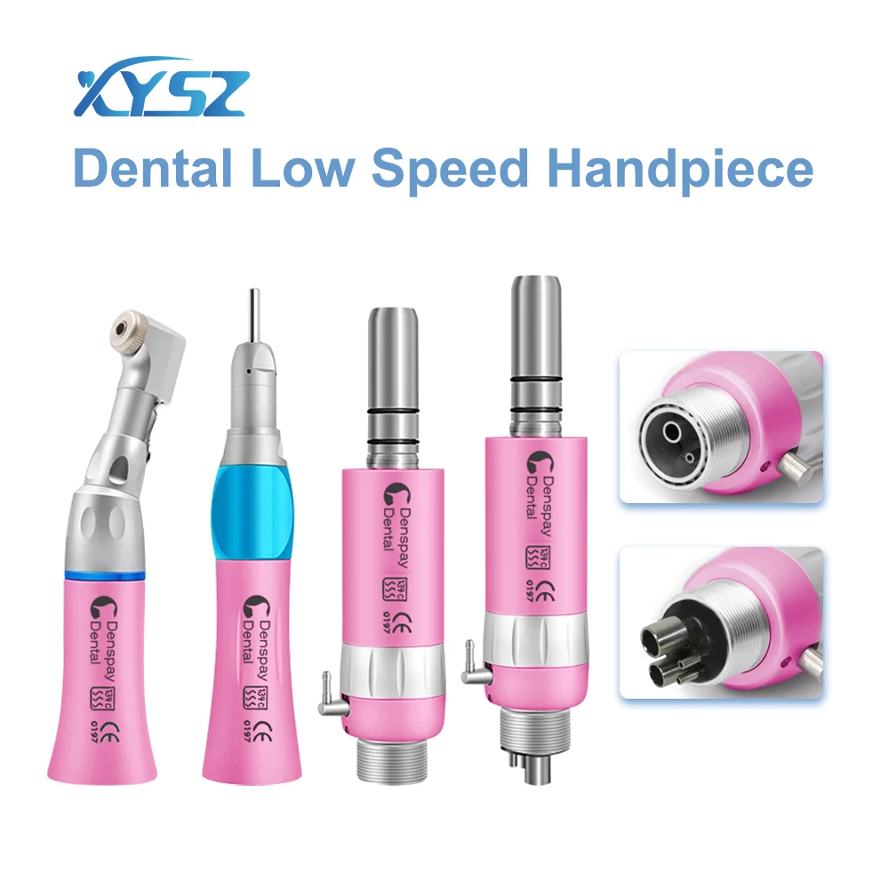 XYSZ Dental Low Speed Handpiece Kit Pink 203C Air Motor Latch Chuck Contra Angle Straight Handpiece Dentists Instruments