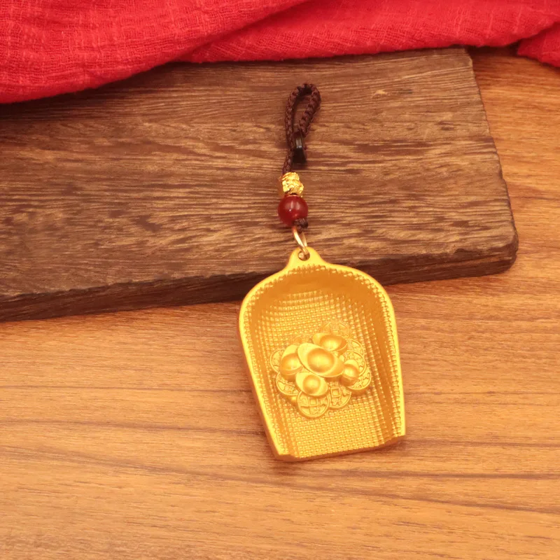 Gold-Colored Ingot-Shaped Rice Sieve, A Decorative Item For The Entrance Hall Or Living Room, Symbolizing A Bountiful Harvest, A