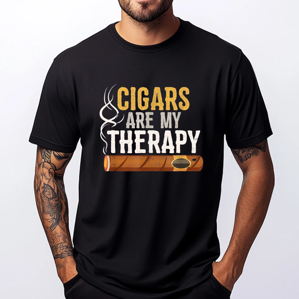 Cigars are my Therapy Funny Humor Smoking Lover Grahpic Tee Shirt Men SOFT Brand Clothing Vaporwave