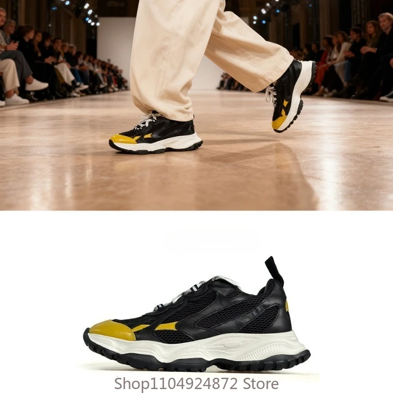 New Arrival Men Chunky Shoes Breathable Trendy Cowhide Mesh Upper Height-Enhancing Casual Sneakers