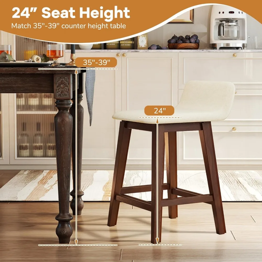 مجموعة مقاعد بار Giantex 24 مكونة من 4 قطع، ومقاعد مرتفعة منجدة مع ظهر منخفض، ومسند للقدمين، وكراسي بار خشبية بدون ذراع للمطبخ