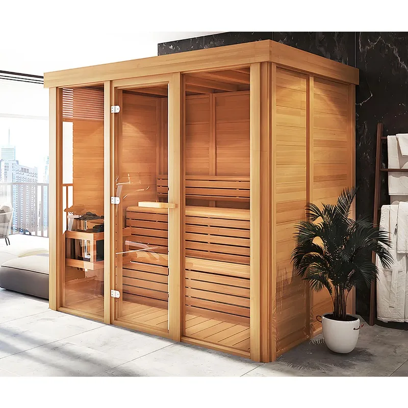 Traditional Solid Wood 2-6 Person Wet Steam Sauna Room for Indoor