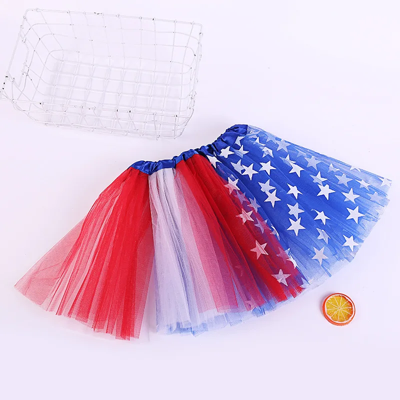 Gonna tutù a tre strati con bandiera americana per bambini, pentagramma, stella, festa, palcoscenico, costume di Halloween, Pasqua, cosplay