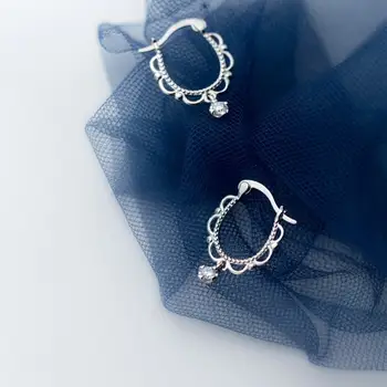 ANENJERY Stříbrné barevné jemné duté krajkové náušnice ve tvaru kruhu, roztomilé ušní šperky pro ženy, dárky pro párty, velkoobchodní prodej, S-E1157 12 nejlepší prodej krajka Swarovski - №3