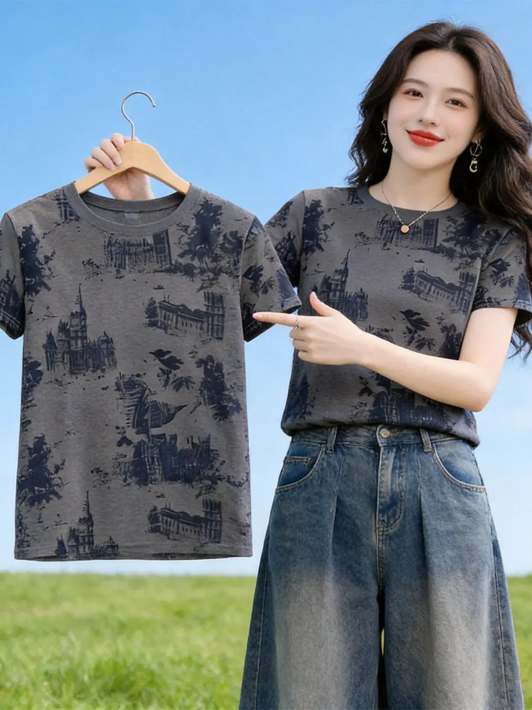 

Loose Short Sleeve T-Shirt Women Summer Anti-Aging Versatile Ladies Top Summer Wear 2026 New Style Polyester Fiber Casual Print