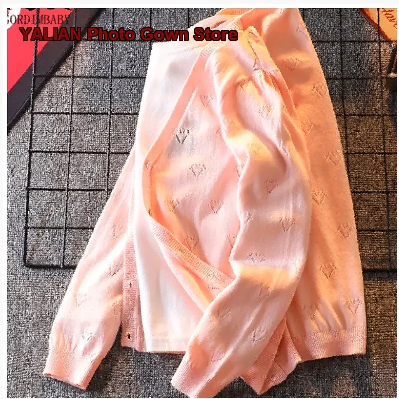 Girls Cardigan Kids Spring Autumn Cotton Knit Top Hollow Out Sun Protection Pink Older Kids