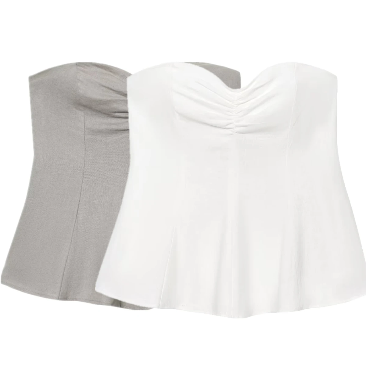 

Maxdutti French Vocation Summer Blouse Shirt Women Minimalist Pleated Corset Sexy Tube Top