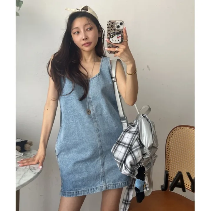 

Back Zipper Denim Sleeveless Dress Women's Fashion Spring Autumn Winter Casual Style School Street Scene Travel Shopping Date