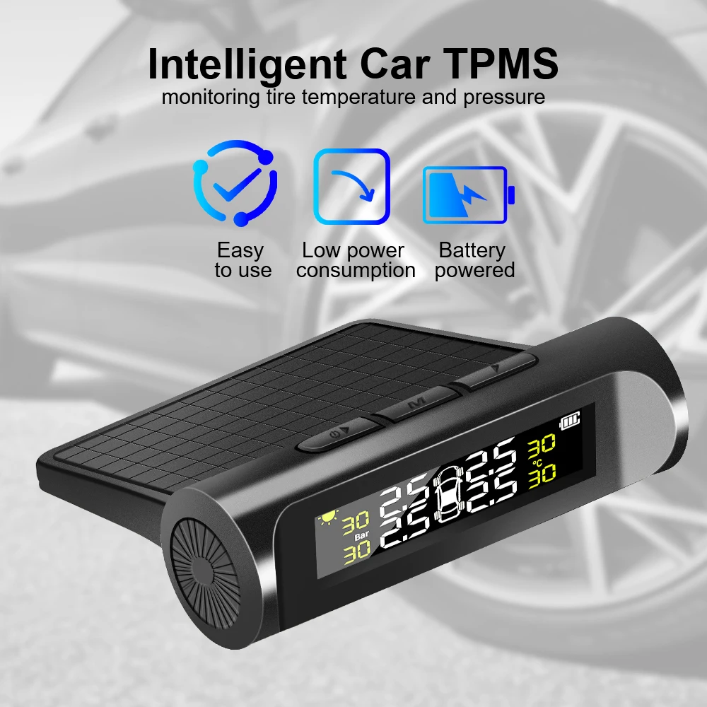 نظام مراقبة ضغط الإطارات أنظمة إنذار أمان السيارات TPMS للسيارة مع 4 أجهزة استشعار خارجية شاشة LCD رقمية عالمية