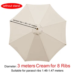 10 cores Parasol Pano substituível Outdoor Sunshade Umbrella Cover Ultravioleta-proof Sunscreen Parasol Cloth 3m 6 costelas/8 costelas