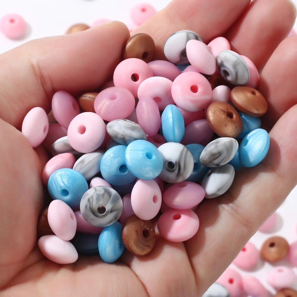 50Pcs Silicone Lentil Beads 12mm Food Grade DIY Charms Baby Chew Toy Nursing Accessory Teething Necklace BPA Free