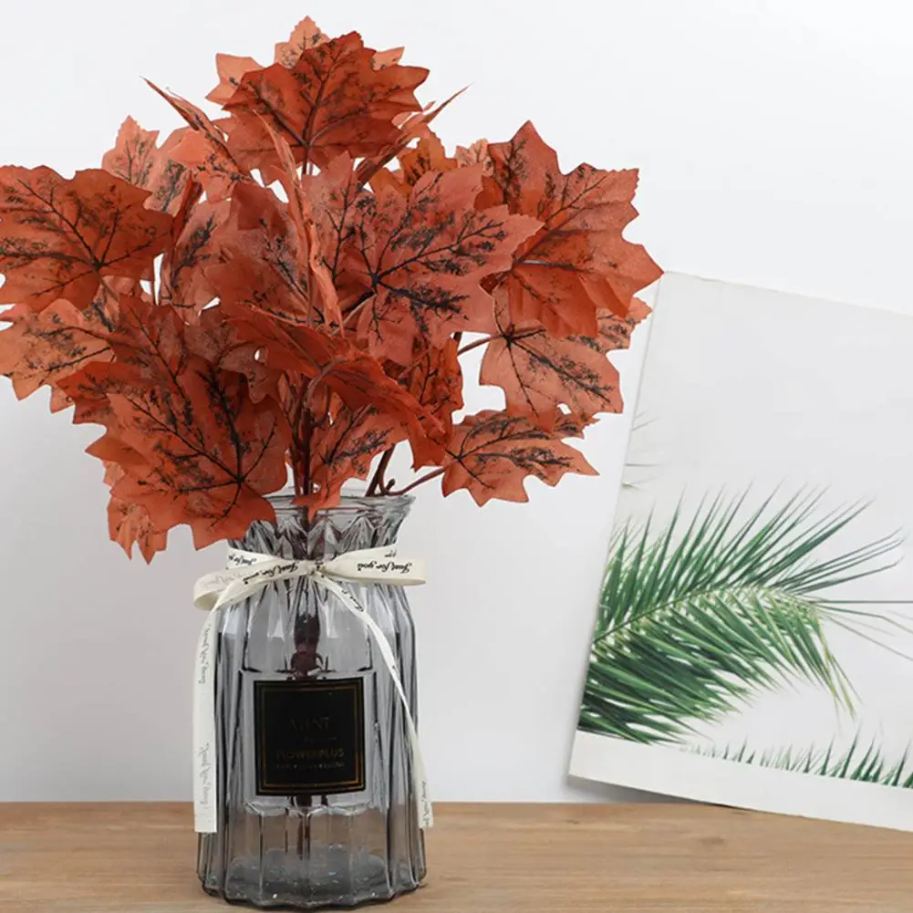 

Artificial Red Maple Leaves With Stems Realistic Home Room Garden Fake Leaf Branches Autumn Fake Flower Arrangement Decoration