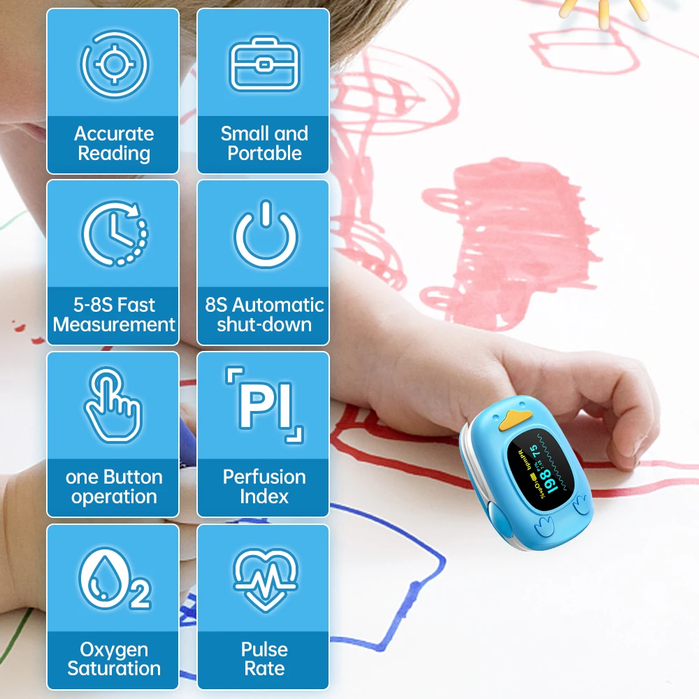 HealthTree Baby Pulse Oximeter Pediatric Oximetro De Dedo Pulsioximetro for Kid Child Children Night OLED Screen Health Care